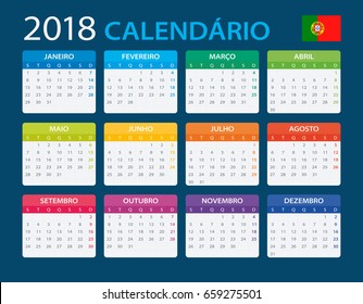 Calendario 2018 - Versión portuguesa - ilustración vectorial