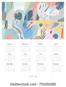 Calendar 2018. Printable creative template. Abstract modern art.