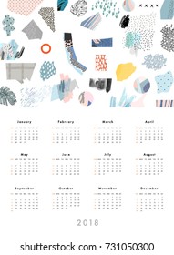 Calendar 2018. Printable creative template. Abstract modern art.