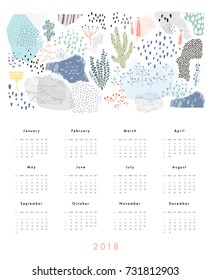 Calendar 2018. Printable creative template. Abstract modern art.