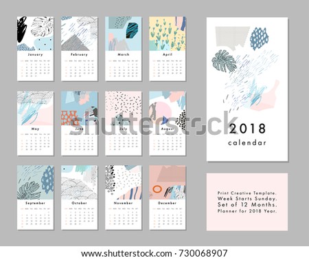 calendar 2018 printable creative template abstract のベクター画像