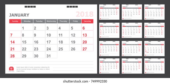 Calendar for 2018 red background