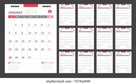 Calendar for 2018 red background
