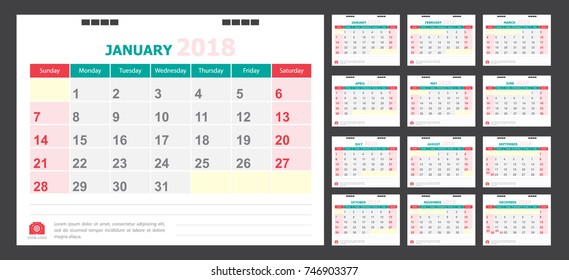 Calendar for 2018 red and green background