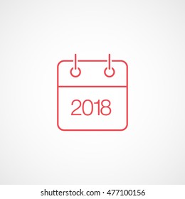 Calendar 2018 Red Line Icon On White Background