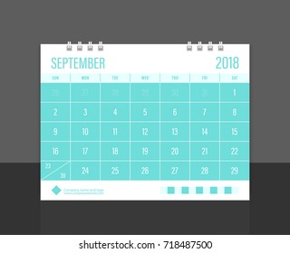 Calendar 2018 September week start on Sunday corporate design template vector.