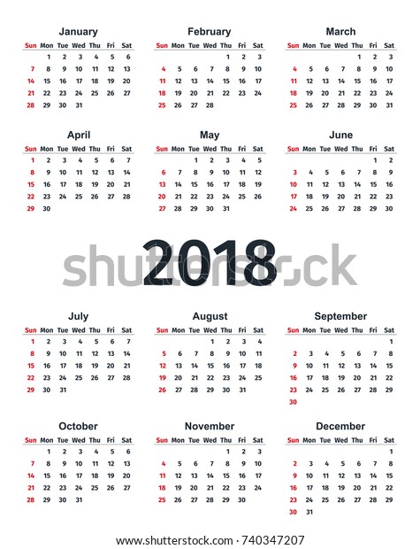 Calendar 2018 Simple Style Week Starts Stock Vector (Royalty Free ...