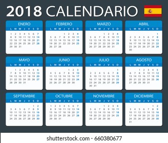 Calendar 2018 - Spanish Version - vector illustration