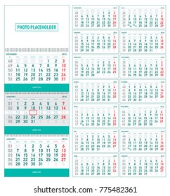 Calendar 2018, calendar start on monday