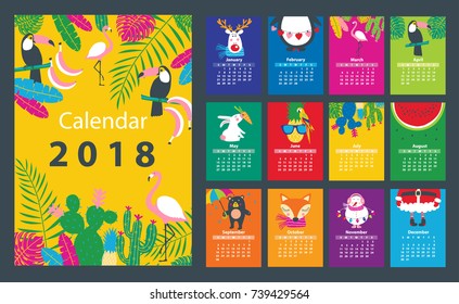 Calendar 2018 starting from Sunday. Vector illustration