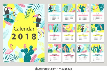 Calendar 2018 starting from Sunday. Vector illustration