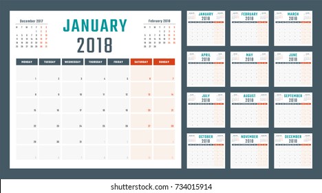 calendar for 2018 starts monday