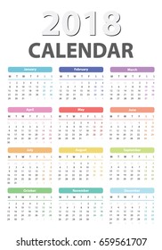 calendar for 2018 starts monday, vector calendar design 2018 year