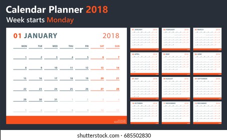 calendar 2018 starts monday, vector calendar design 2018 year