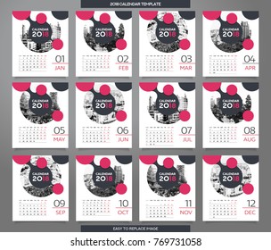 Calendar 2018 template - 12 months included - 