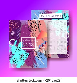 Calendar 2018 template design, bright contemporary colors cover.