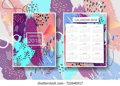 Calendar 2018 template design, bright contemporary colors cover.