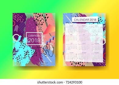 Calendar 2018 template design, bright contemporary colors cover.