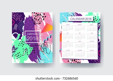 Calendar 2018 template design, bright contemporary colors cover.