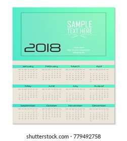 Calendar for 2018 Template flyer design on green background