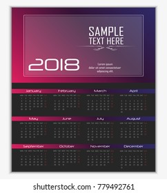 Calendar for 2018 Template flyer design on pink background