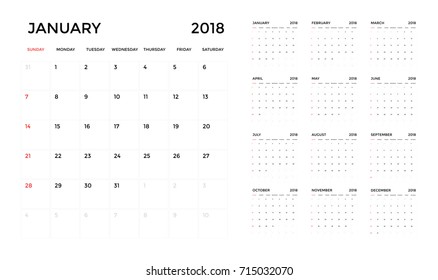 Calendar 2018 template. Calendar planning week. vector