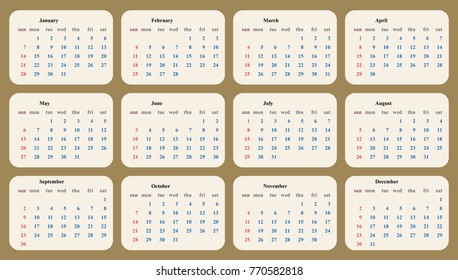 calendar 2018 template simple planner vector design
