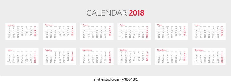 Calendar 2018 template. Starts on monday
