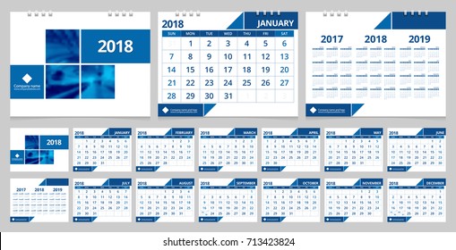 Calendar 2018 template week start on Sunday. Sample image with Gradient Mesh.