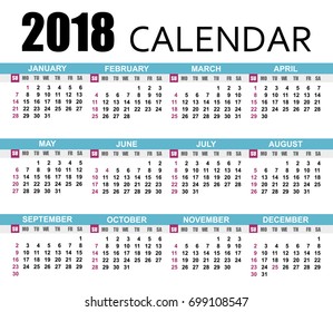 Calendar 2018 Template Week Starts On Stock Vector (royalty Free 