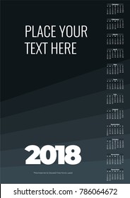 Calendar 2018, template. The week starts from Monday. Minimalist design dark tone A3. Vertical portrait orientation with colors of the year.