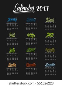 Calendar 2018. Trendy template hand-drawn lettering of months of the year. Brush handwritten names of months.