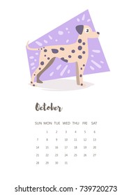 Calendar 2018. Vector. Cartoon. Isolated art on white background. Flat Dalmatin