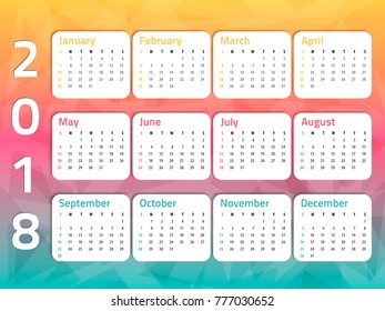 Calendar 2018 vector color template. Vector 2018 new year calendar