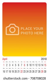 Calendar for 2018. Vector Design Print Template with Place for Photo. Wall calendar ready for print!