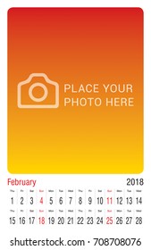 Calendar for 2018. Vector Design Print Template with Place for Photo. Wall calendar ready for print!