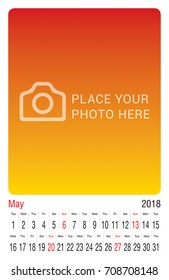 Calendar for 2018. Vector Design Print Template with Place for Photo. Wall calendar ready for print!