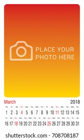 Calendar for 2018. Vector Design Print Template with Place for Photo. Wall calendar ready for print!