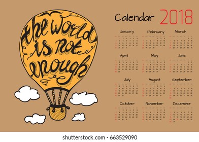Calendar 2018. Vector design template with motivational quotes. Set of 12 months. 