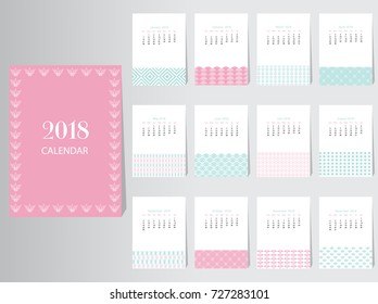 Calendar 2018 Vector Design Template with abstract pattern,Set of 12 Months,vector illustrations.