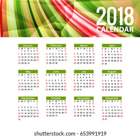 calendar 2018 Vector EPS 10 illustration.