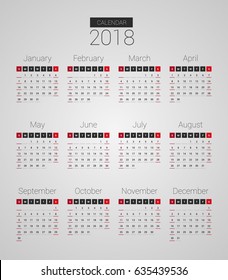 Calendar for 2018. Vector EPS10