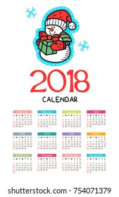Calendar 2018. Vector file. The isolated image on a Christmas theme.