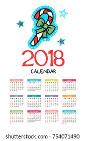 Calendar 2018. Vector file. The isolated image on a Christmas theme.