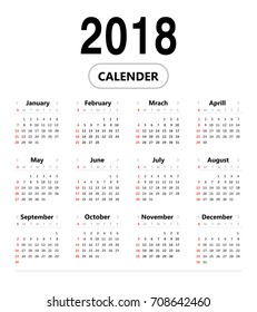 Calendar 2018. Vector illustration.