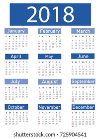 Calendar for 2018 vector illustration