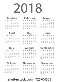 Calendar for 2018 vector illustration