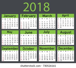 Calendar for 2018 vector illustration