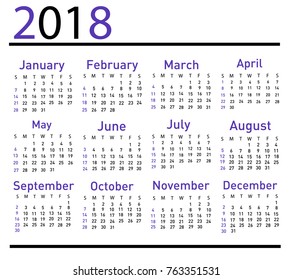 Calendar for 2018 vector illustration