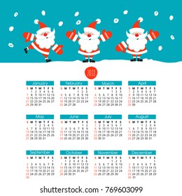 Calendar 2018. Vector illustration. Cheerful Santa Claus.
